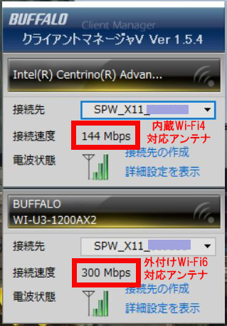Wi-Fi2,4GHzアンテナ別速度