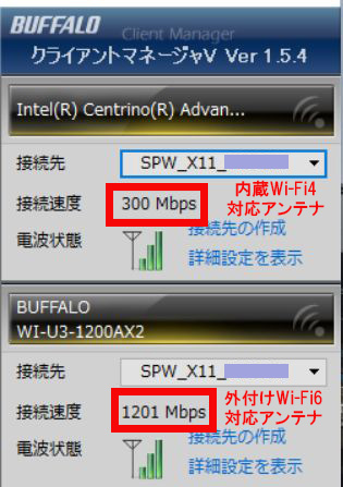 Wi-Fi5GHzアンテナ別速度